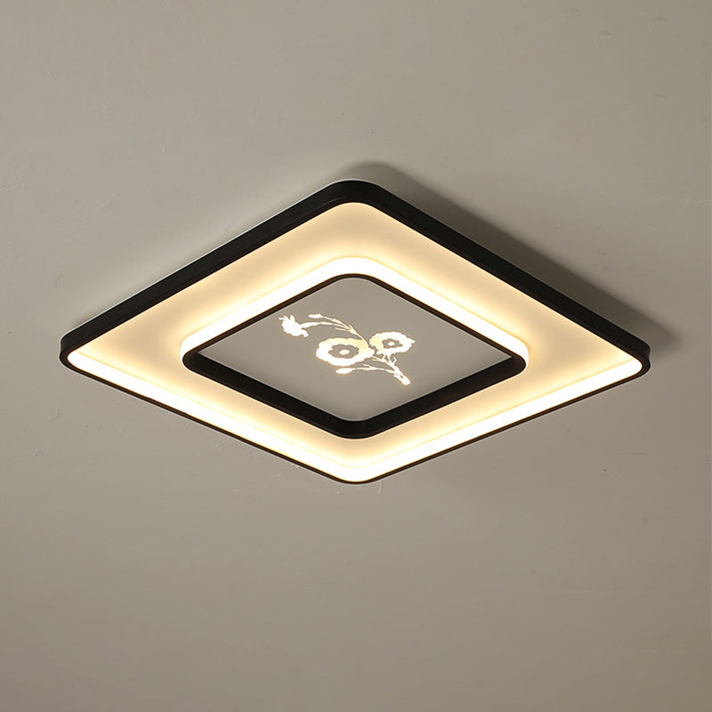 Modern Acrylic Led Ceiling Light Fixture In Black Square/Rectangular Flush Mount White/Warm