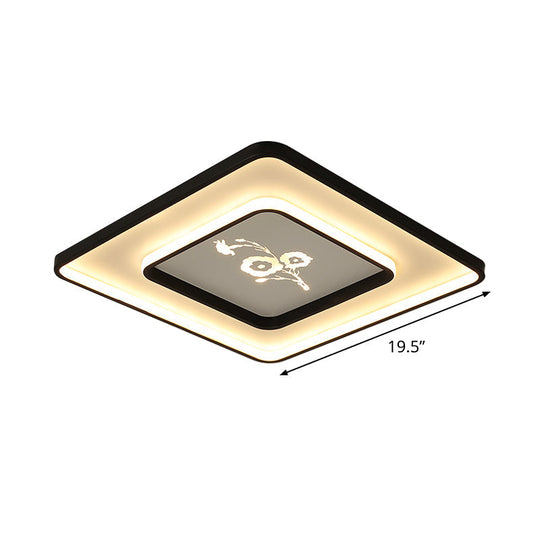 Modern Acrylic Led Ceiling Light Fixture In Black Square/Rectangular Flush Mount White/Warm