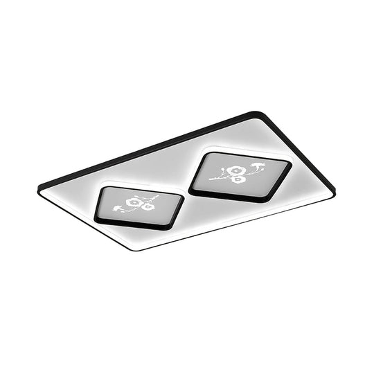 Modern Acrylic Led Ceiling Light Fixture In Black Square/Rectangular Flush Mount White/Warm