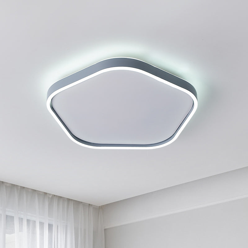 Minimalist Pentagon Ceiling Mounted Led Flushmount Light - Acrylic 16/19.5 Width Grey White/Warm /