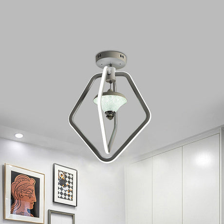Sleek White Acrylic Led Ceiling Light For Corridor - Dual-Pentagon Semi-Flush Mount