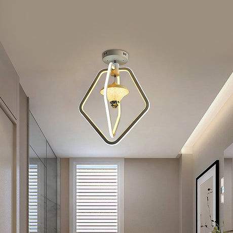 Sleek White Acrylic Led Ceiling Light For Corridor - Dual-Pentagon Semi-Flush Mount