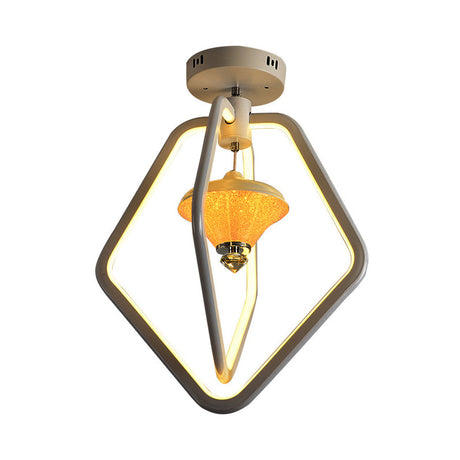 Sleek White Acrylic Led Ceiling Light For Corridor - Dual-Pentagon Semi-Flush Mount