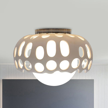 Modern Resin Hollow-Out Dome Flushmount Ceiling Light - White 1 11/13 Wide / 11