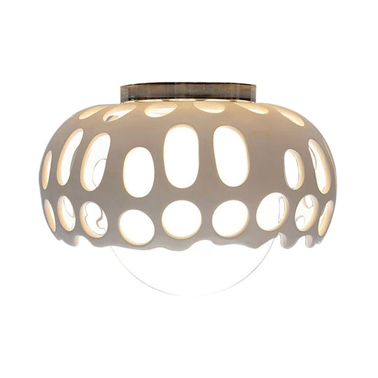 Modern Resin Hollow-Out Dome Flushmount Ceiling Light - White 1 11/13 Wide