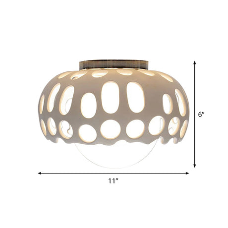 Modern Resin Hollow-Out Dome Flushmount Ceiling Light - White 1 11/13 Wide