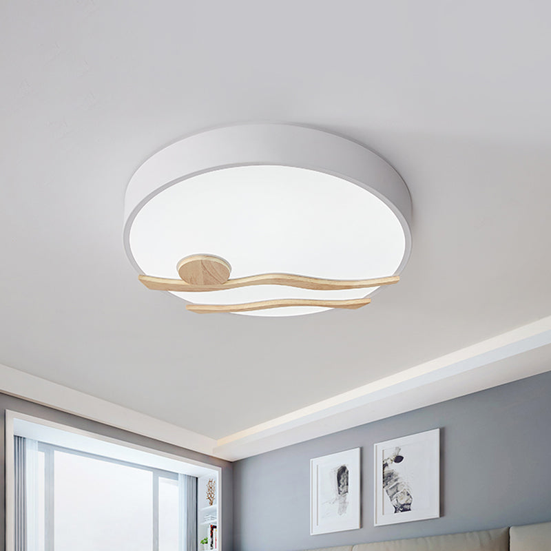 Modern Led Iron Flush Mount Ceiling Lamp For Bedroom - White/Grey Finish 16’/19.5’ Wide White / 16’