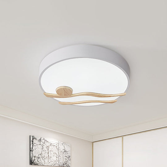 Modern Led Iron Flush Mount Ceiling Lamp For Bedroom - White/Grey Finish 16/19.5 Wide