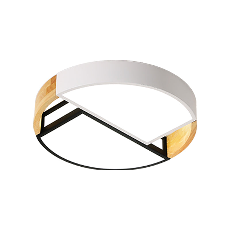 Modernist Led Flush Mount Light Fixture With Splicing Drums In White/Black/Wood 16/19.5 Dia