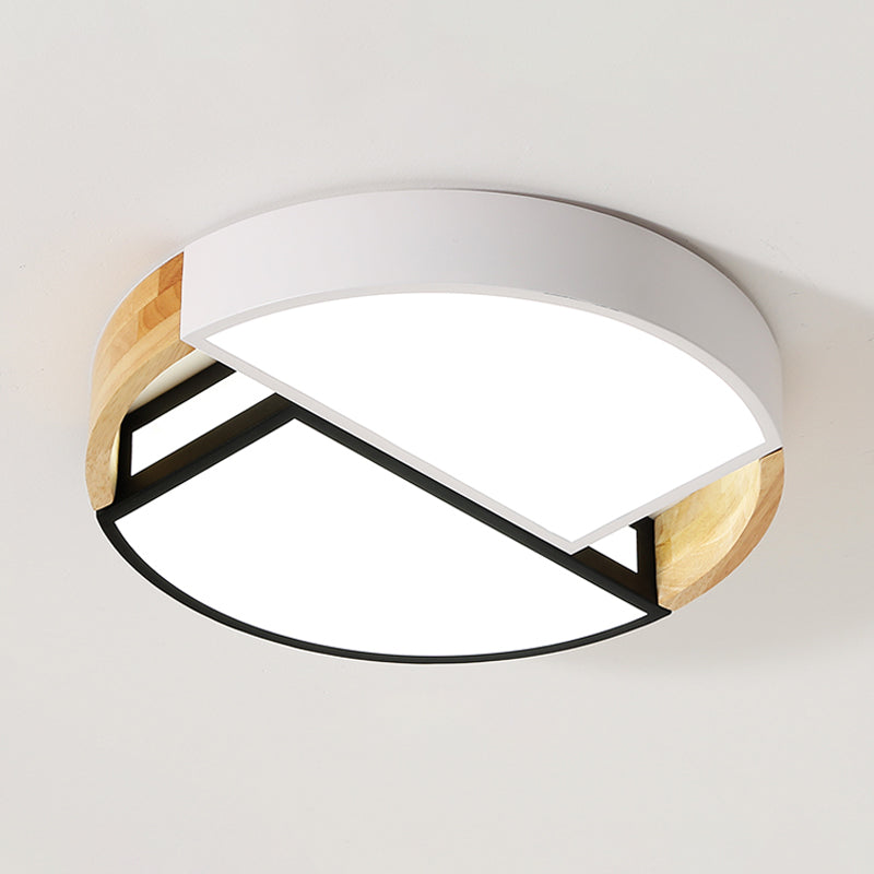 Modernist Led Flush Mount Light Fixture With Splicing Drums In White/Black/Wood 16/19.5 Dia