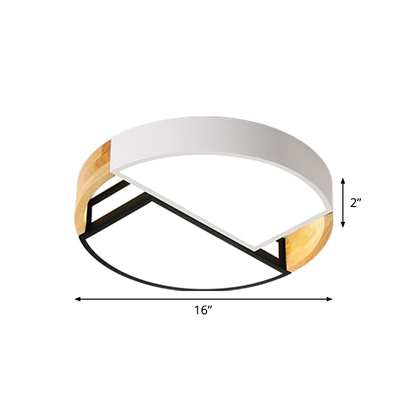 Modernist Led Flush Mount Light Fixture With Splicing Drums In White/Black/Wood 16/19.5 Dia