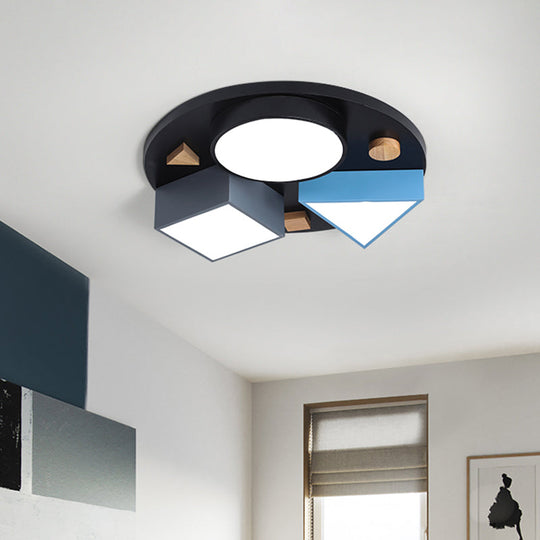 16/26 W Modern Geometry Iron Led Ceiling Light Grey/Grey-Blue Flush Mount For Bedroom Gray-Blue / 16