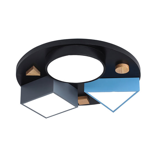 16’/26’ W Modern Geometry Iron Led Ceiling Light Grey/Grey - Blue Flush Mount For Bedroom