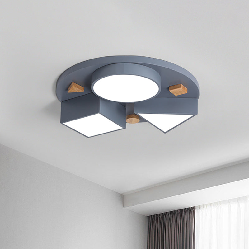 16/26 W Modern Geometry Iron Led Ceiling Light Grey/Grey-Blue Flush Mount For Bedroom Grey / 16