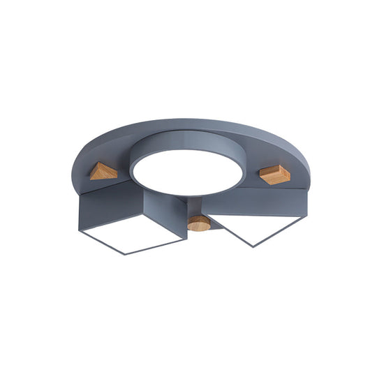 16’/26’ W Modern Geometry Iron Led Ceiling Light Grey/Grey - Blue Flush Mount For Bedroom
