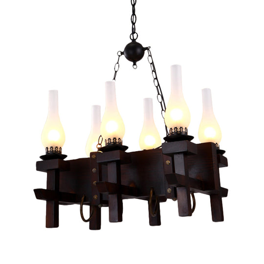 Industrial Frosted Glass Island Pendant With 6 Black Vase Heads - Living Room Hanging Ceiling Light