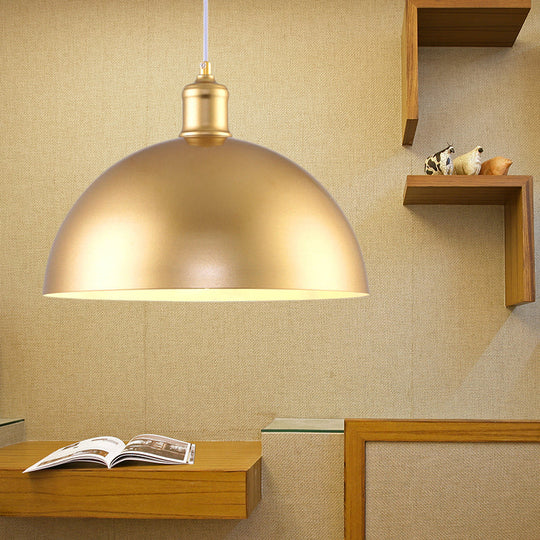 Gold Industrial Dome Hanging Light Height Adjustable Pendant For Bedroom 12/16 Diameter / 12