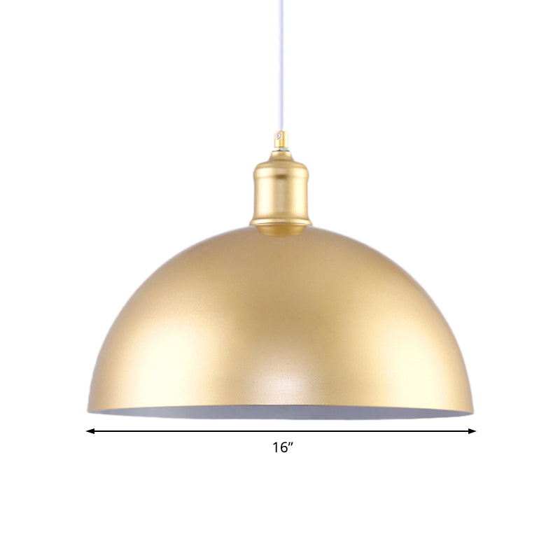 Gold Industrial Dome Hanging Light Height Adjustable Pendant For Bedroom 12/16 Diameter