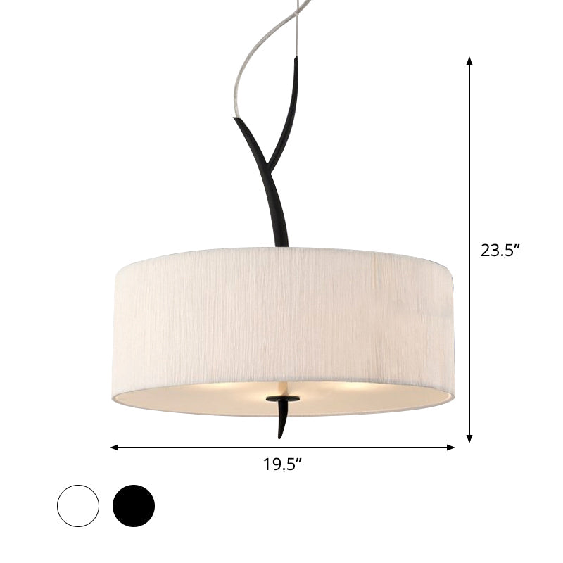 Minimalist Drum-Shaped Pendant Chandelier | 3-Head Fabric Ceiling Lamp White/Black Suspension