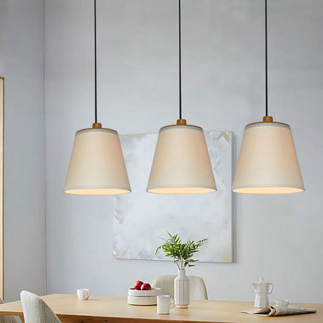 Minimalist Fabric Barrel Ceiling Pendant Lamp In White - 1-Light Drop Fixture For Table