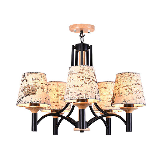 Modernist 5 - Head Patterned Fabric Semi - Flush Mount Lamp In Black Barrel Design