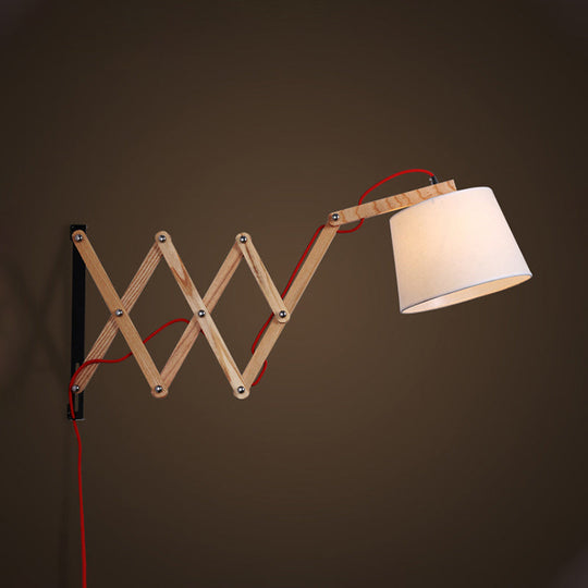 Modern Wood Expansion Arm Sconce With White Fabric Shade