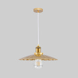 Gold Scalloped Edge Pendant Light - Loft Metallic 1 Bulb Hanging Fixture Coffee Shop Style 12/14