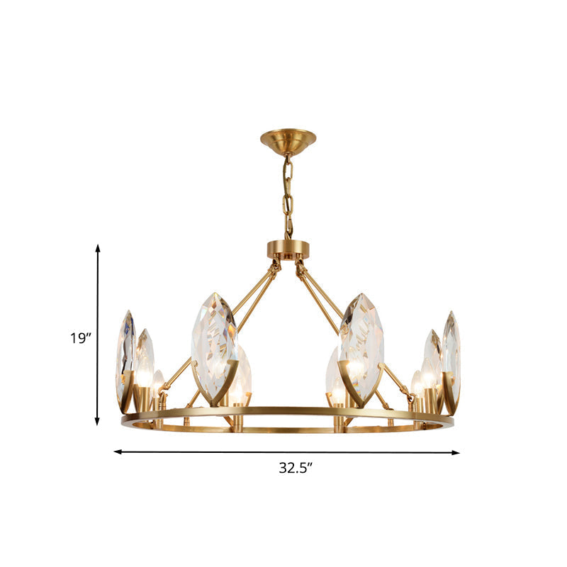Modernist Gold Ring Chandelier With Crystal Shades - 6/8 Bulbs Hanging Light Kit For Living Room