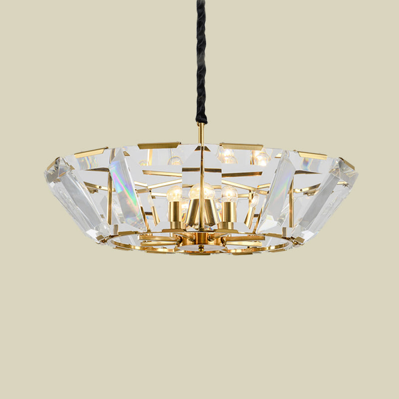 Contemporary Gold Chandelier: 5-Head Living Room Ceiling Light Kit With Crystal Bowl Shade