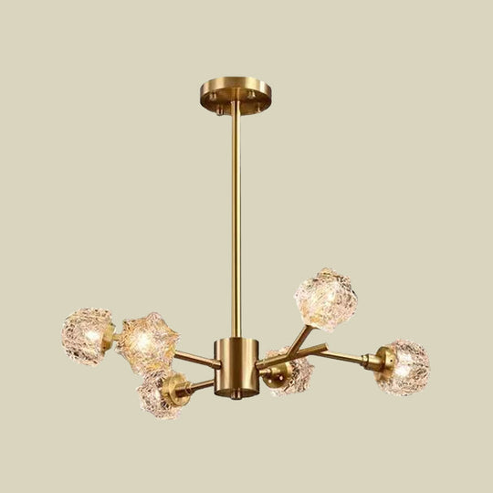 Modern Brass Starburst Chandelier - 6-Bulb Crystal Block Pendant Light For Dining Room