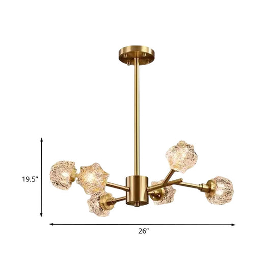 Modern Brass Starburst Chandelier - 6-Bulb Crystal Block Pendant Light For Dining Room
