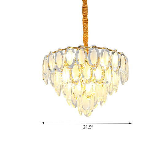 Modern Gold Crystal Chandelier - 9 Heads Oval Shape Multi Layered Pendant Light For Living Room