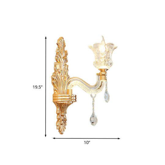 Gold Glass Sconce Light - Traditional Wall Mounted Lamp With Bubble Crystal Luminous Arm