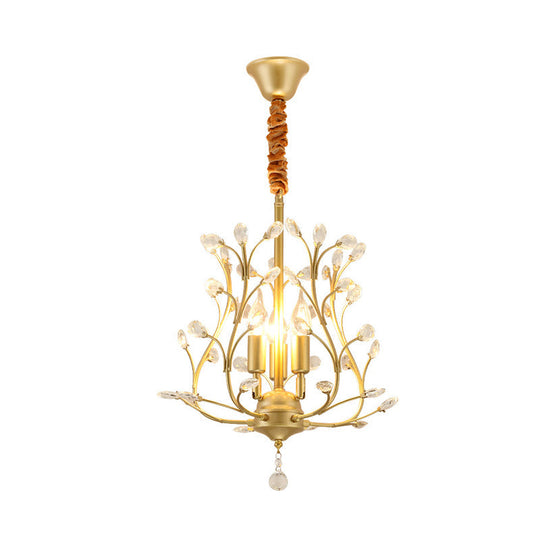 Contemporary K9 Crystal Branch Chandelier - 3-Lights Pendant Lamp For Dining Room Black/Gold