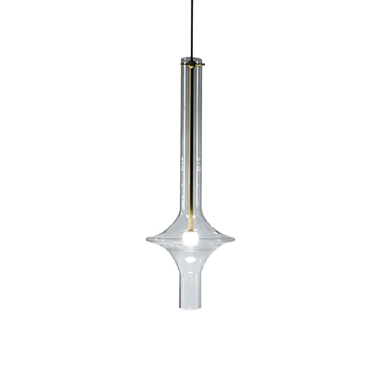 Minimalistic 1-Head Led Suspension Pendant Lamp - Clear Glass Wavy Tube Design