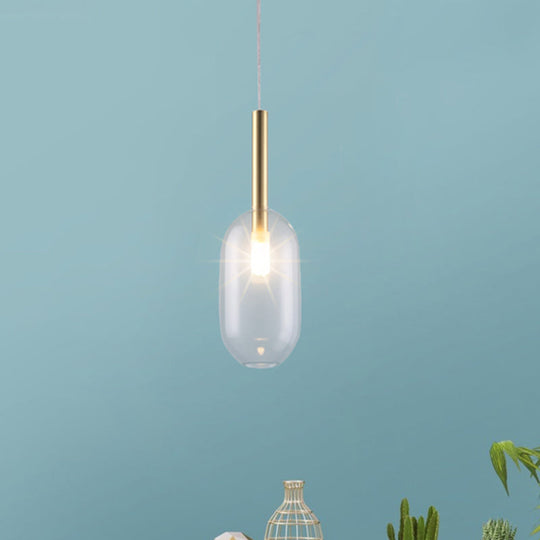 Brass Led Pendant Lamp With Clear Glass Shade For Stylish Living Room