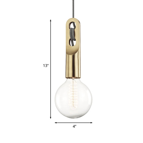 Vintage Gold Bulb-Shaped Suspension Light With Clear Glass Pendant And Hanging Rope