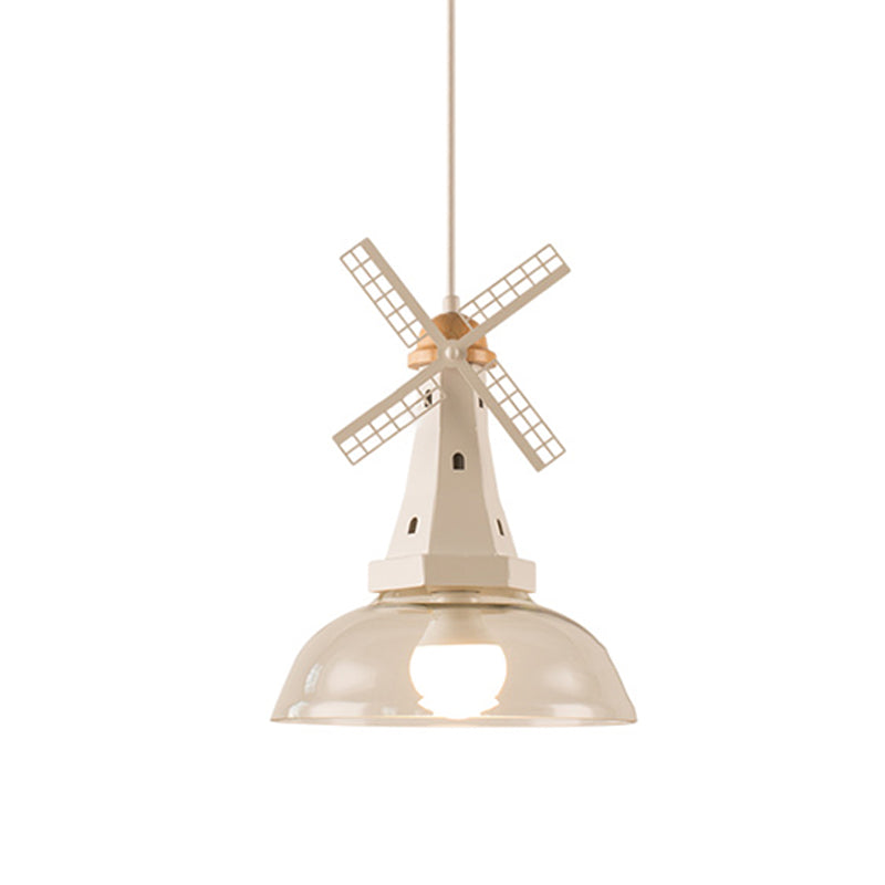 Modern Windmill Ceiling Light With Clear Glass Shade In White/Black Finish