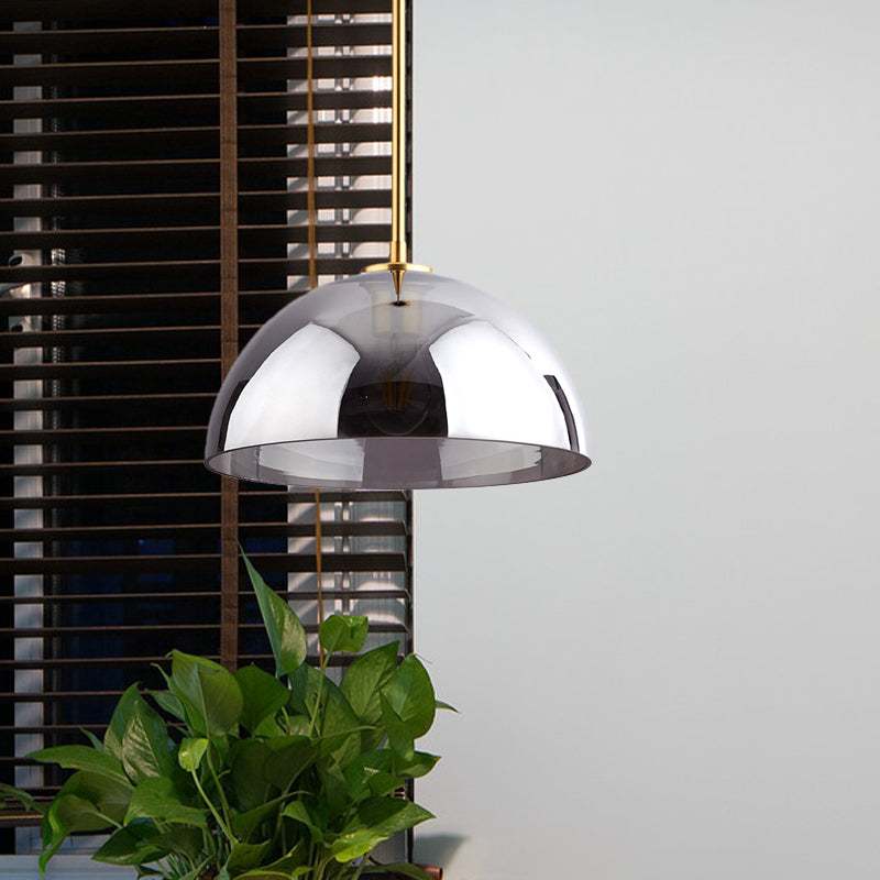 Minimalist Gold Pendant Light Kit | Single-Bulb Tan/Smoke Gray Mirror Glass Hanging Ceiling Lamp
