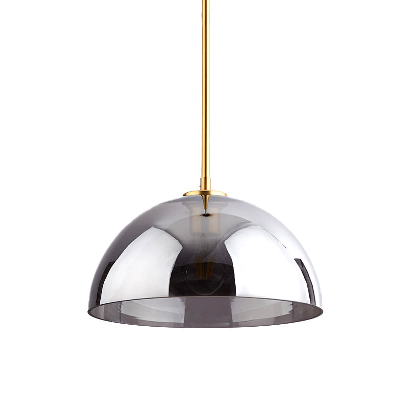 Minimalist Gold Pendant Light Kit | Single-Bulb Tan/Smoke Gray Mirror Glass Hanging Ceiling Lamp
