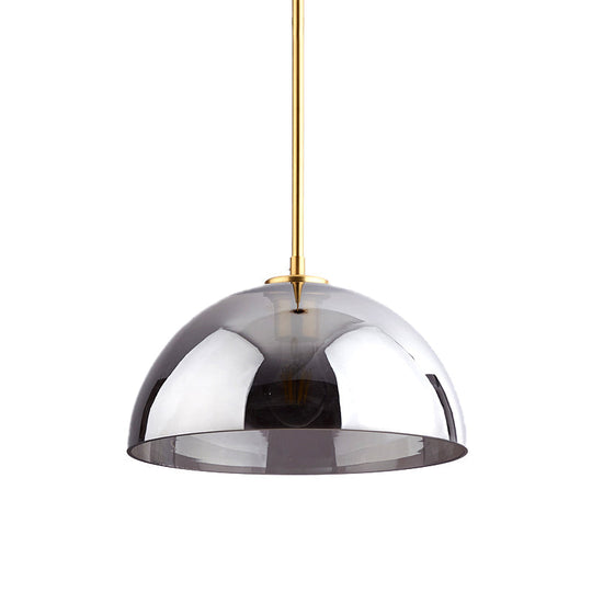 Minimalist Gold Pendant Light Kit | Single-Bulb Tan/Smoke Gray Mirror Glass Hanging Ceiling Lamp