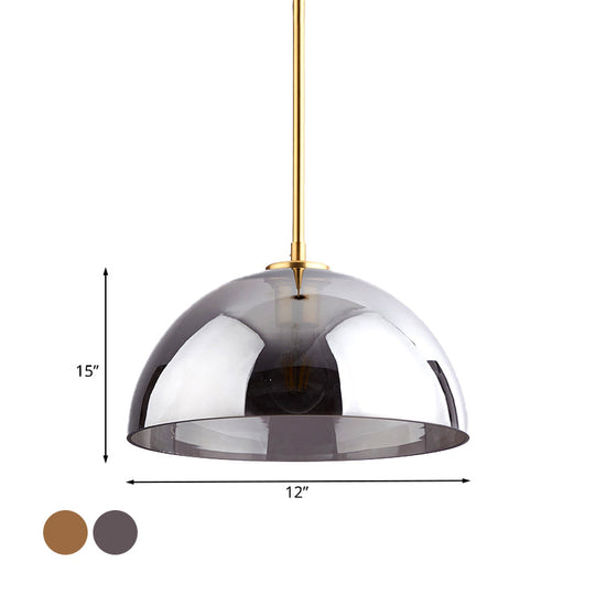 Minimalist Gold Pendant Light Kit | Single-Bulb Tan/Smoke Gray Mirror Glass Hanging Ceiling Lamp
