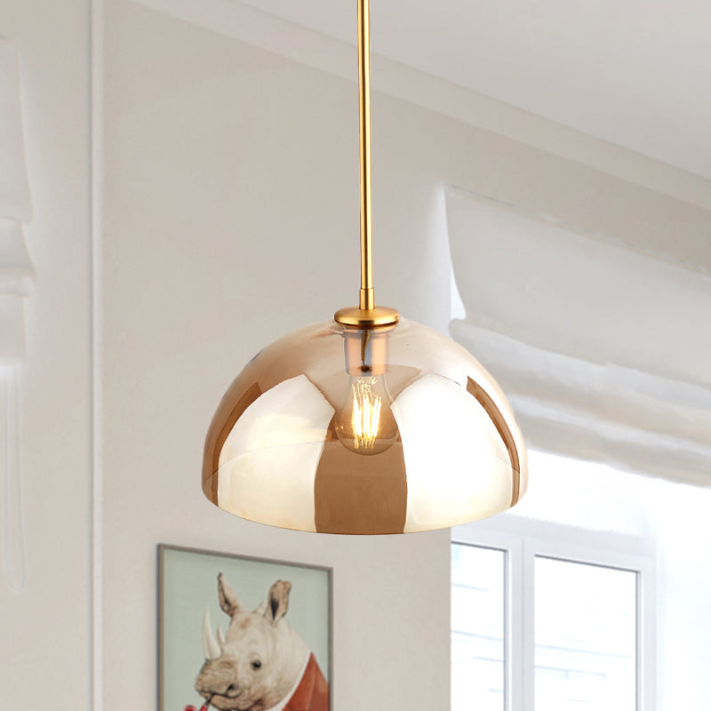 Minimalist Gold Pendant Light Kit | Single-Bulb Tan/Smoke Gray Mirror Glass Hanging Ceiling Lamp