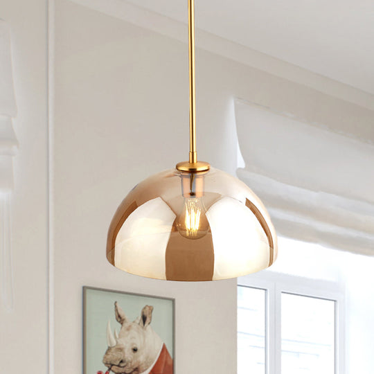 Minimalist Gold Pendant Light Kit | Single-Bulb Tan/Smoke Gray Mirror Glass Hanging Ceiling Lamp