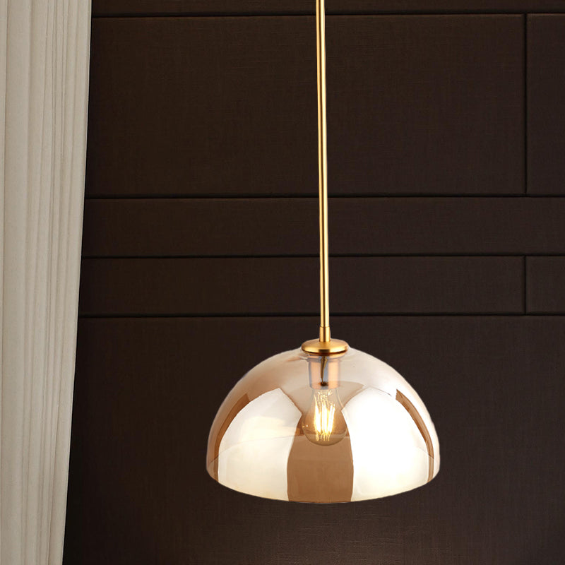 Minimalist Gold Pendant Light Kit | Single-Bulb Tan/Smoke Gray Mirror Glass Hanging Ceiling Lamp