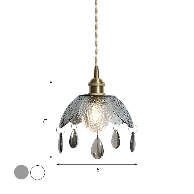 Vintage Brass Scalloped Bowl Pendant Lamp - 1 Bulb Clear/Smoke Gray Water Glass Suspended Lighting