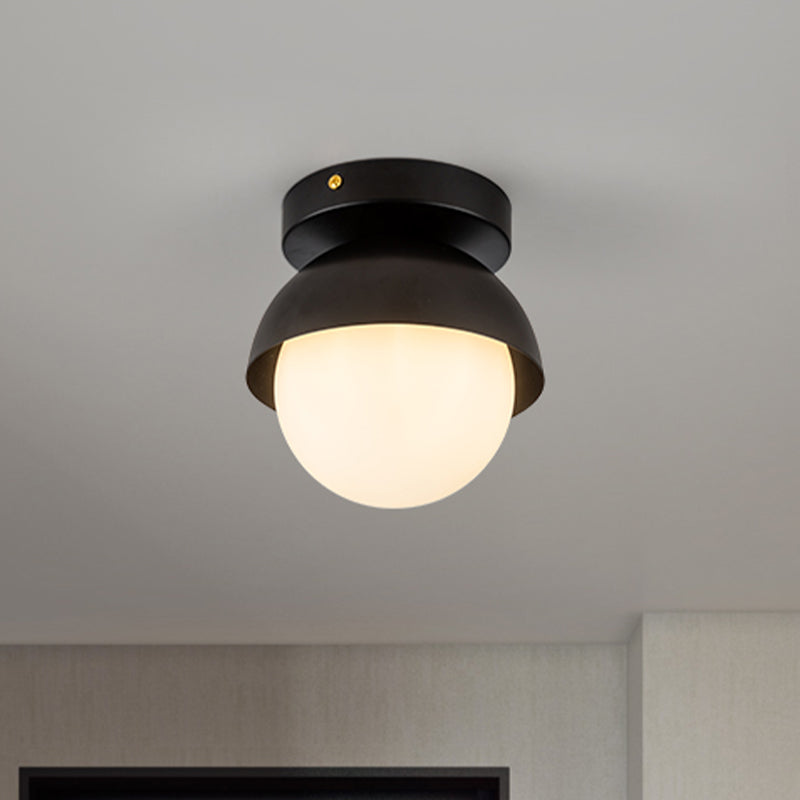 Modern Metal Semicircle Ceiling Mounted Light: Black/Gold Finish Flushmount Lamp For Foyer Black