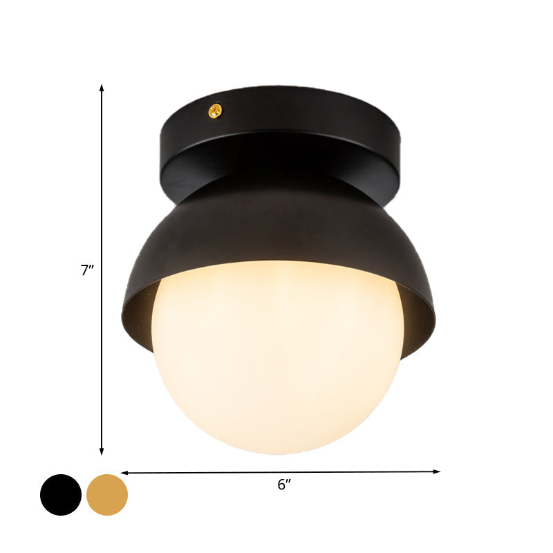 Modern Metal Semicircle Ceiling Mounted Light: Black/Gold Finish Flushmount Lamp For Foyer