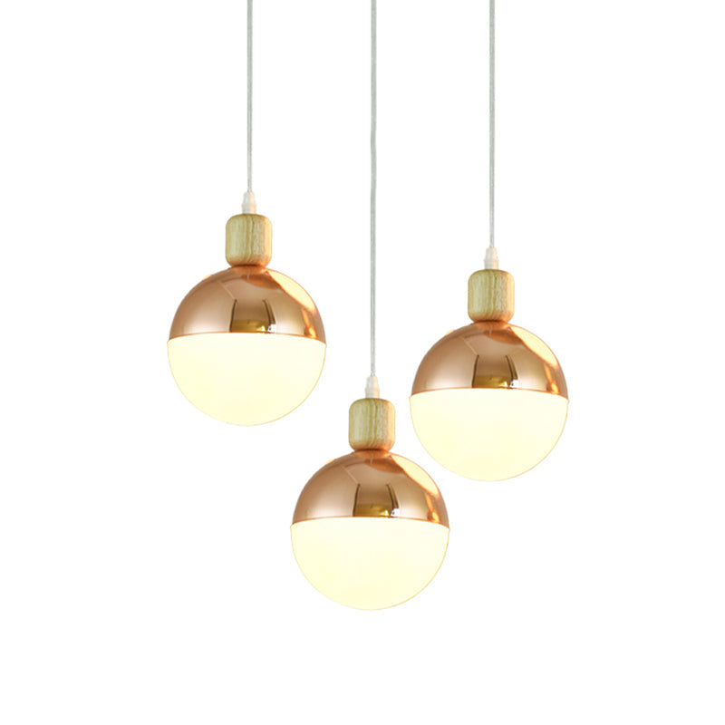 Modernist Rose Gold Multi-Pendant Ceiling Light With Opal Glass Shades - Ideal For Dining Room