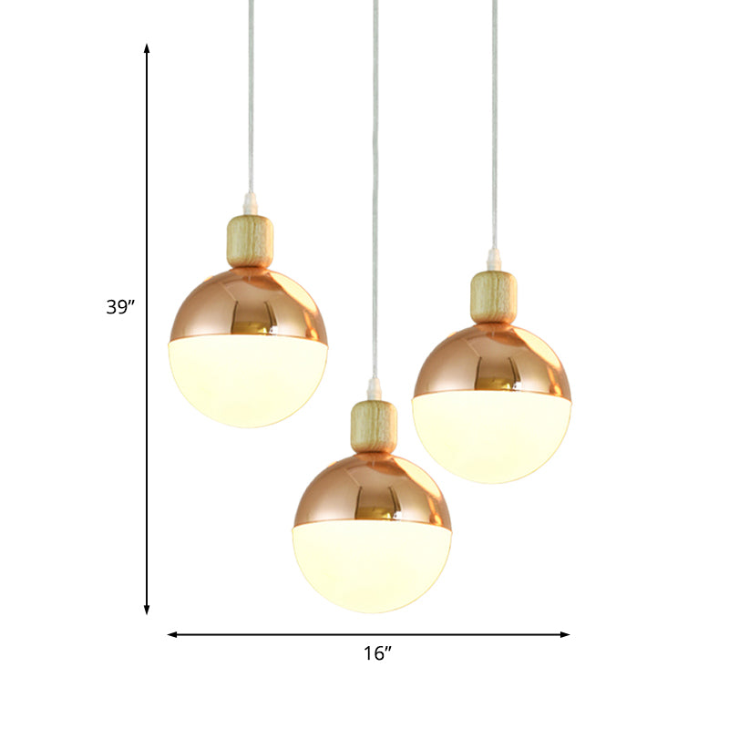 Modernist Rose Gold Multi-Pendant Ceiling Light With Opal Glass Shades - Ideal For Dining Room